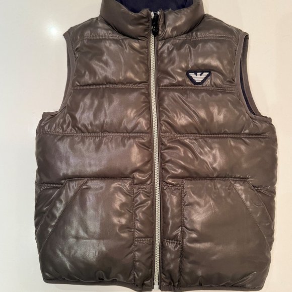 Armani (Authentic) Junior Boys Puffer Reversible Vest Khaki Green/Black -JrSmall - Picture 1 of 2